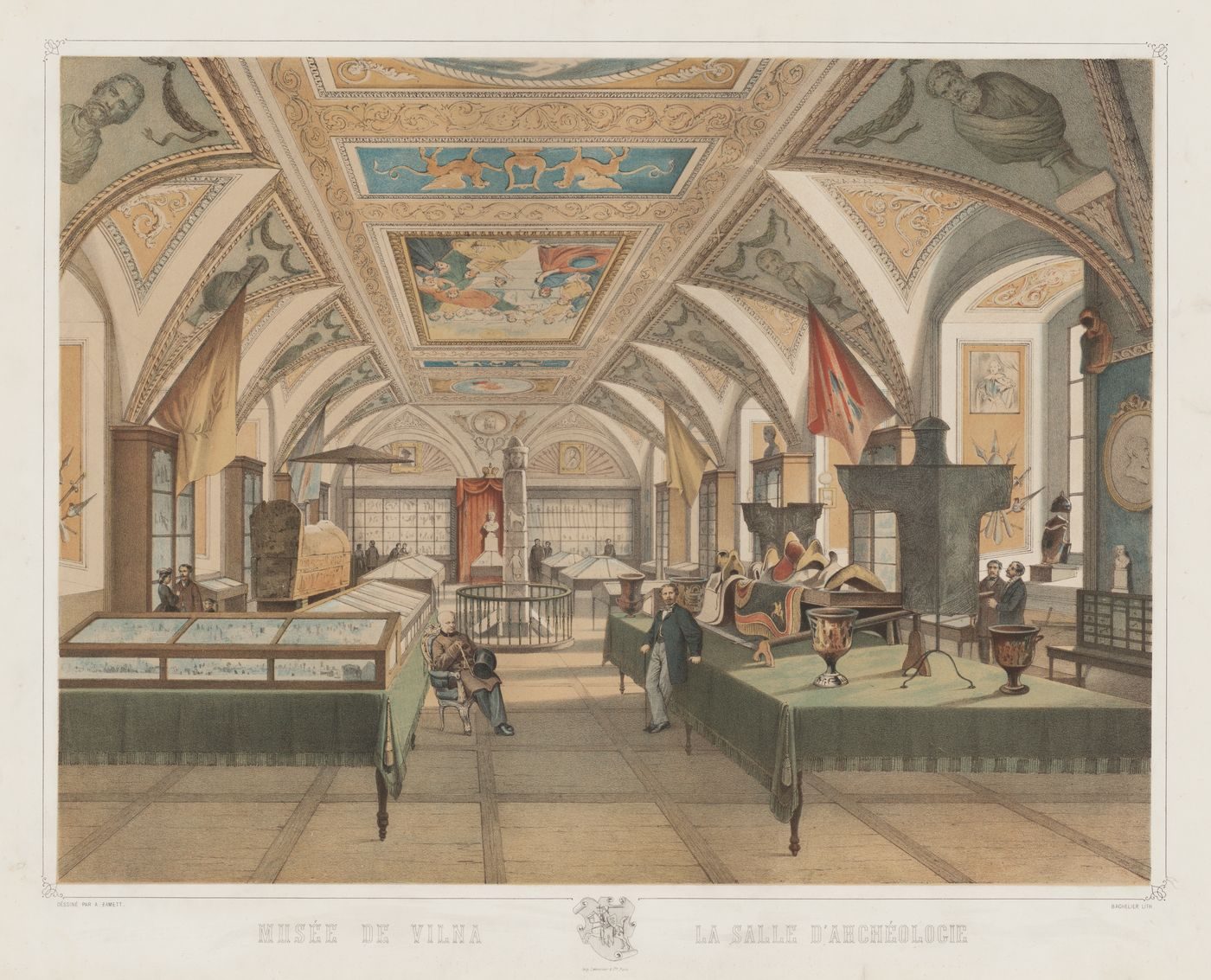 Šarlis Bašeljė pagal Albertą Žametą. Vilniaus senienų muziejaus salė. 1857. Popierius, spalvota litografija.